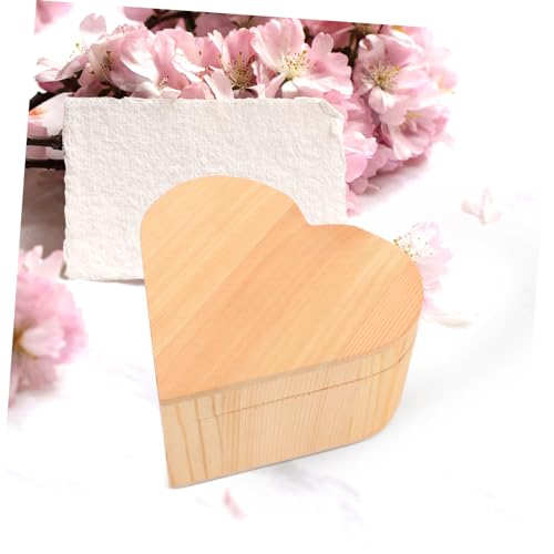 VOSAREA Box Wooden Heart Box Jewelry Cases Heart Jewelry Container Unfinished Treasure Chest Wooden Jewelry Holder Wood Heart Case Small Gift VOSAREA