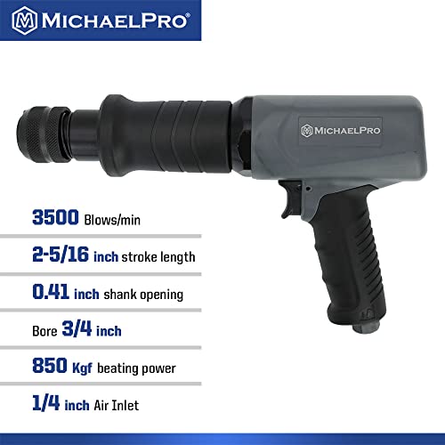 MichaelPro MPA01039 190mm Professional Air Hammer, 3500 BPM, 2-5/16 inch Stroke Length, Ultra High Beating Power, Gray and Black - WoodArtSupply