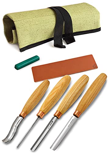 BeaverCraft, Wood Carving Chisel Set SC01 - Gouge Wood Carving Tools Kit in Rolling Pouch with Leather Strop Polishing Compound Kit - Radial Gouges - WoodArtSupply