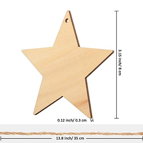 Tatuo 100 Pieces Christmas Wooden Star Ornaments Star Wooden Ornaments Cutouts for Crafts Hanging Ornaments with Ropes for Embellishments, Wedding, - WoodArtSupply