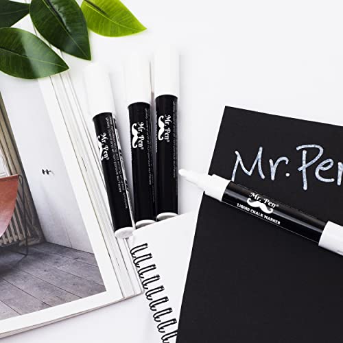 Mr. Pen- White Chalk Markers, 4 Pack, Dual Tip, 8 labels, White Liquid Chalk Marker, For Non-porous Surfaces, Chalk Markers, White Dry Erase Markers, Mr. Pen