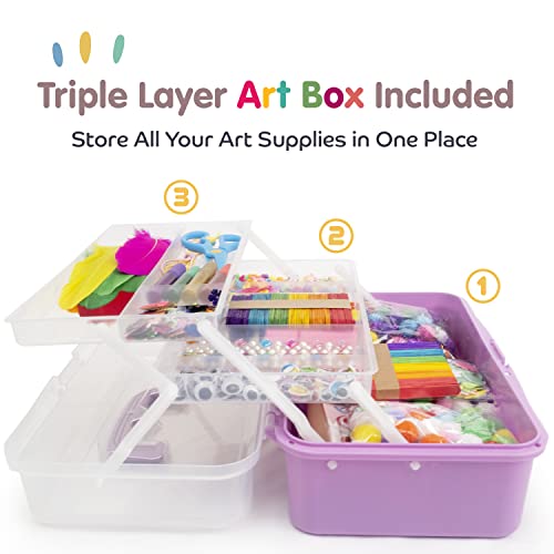 Olly Kids Arts and Crafts Supplies Set- 1000+ Pieces Giftable Craft Box for Kids: DIY Craft Supplies for Toddlers, School Project, and Homeschool Olly Kids