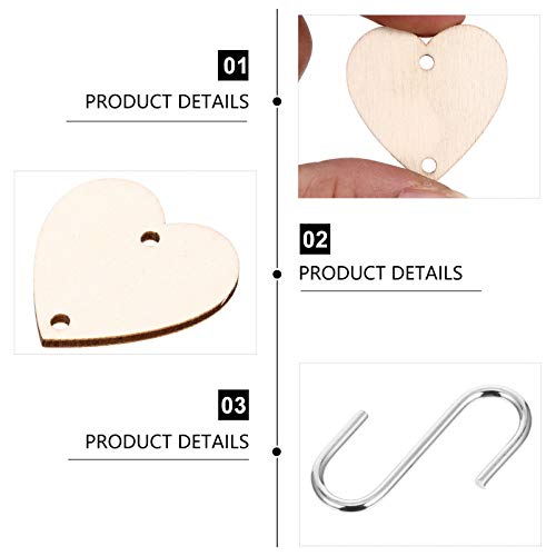 NUOBESTY 100pcs Wooden Tags with Holes Heart Shaped and 100pcs Iron Loops for Birthday Reminder Wooden Wall Hanging Plaque Board DIY Calendar