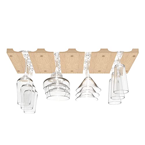 Wooden Wine Glass Holder for Under Cabinet | Under Shelf Kitchen Stemware Rack | Wood Holding Rack for Wine Glasses and Stemware| Stemware and