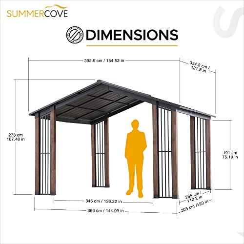 Sunjoy 11 x 13 ft. Hardtop Gazebo Outdoor Cedar Frame Wood Gazebo with Black Steel Hardtop Roof for Patio, Garden, Backyard, and Lawn Activities by - WoodArtSupply