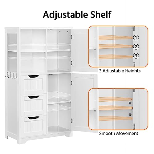 Yaheetech 42" Stylish Bathroom Storage Cabinet with 3 Drawers, 2 Open Shelves and 2 Doors Yaheetech