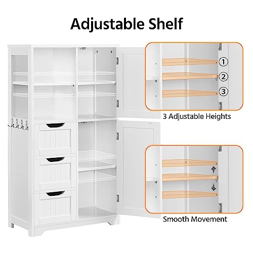 Yaheetech 42" Stylish Bathroom Storage Cabinet with 3 Drawers, 2 Open Shelves and 2 Doors - WoodArtSupply