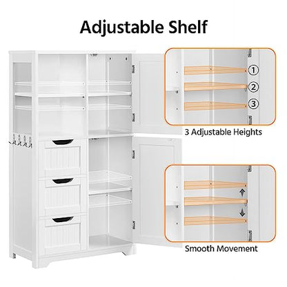 Yaheetech 42" Stylish Bathroom Storage Cabinet with 3 Drawers, 2 Open Shelves and 2 Doors - WoodArtSupply