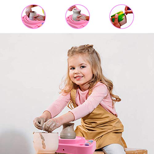 IAMGlobal Pottery Wheel, Pottery Studio, Craft Kit, Artist Studio, Ceramic Machine with Clay, Educational Toy for Kids Beginners (Pink) - WoodArtSupply