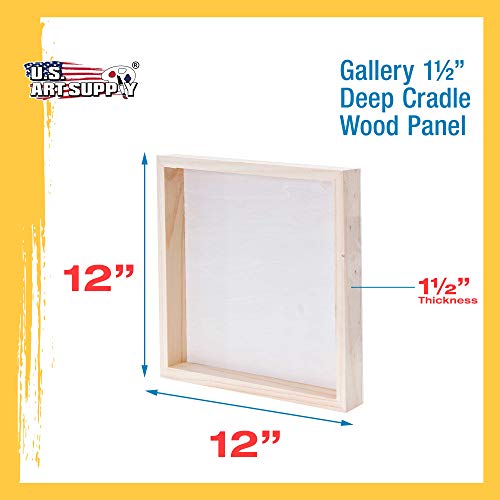 U.S. Art Supply 12" x 12" Birch Wood Paint Pouring Panel Boards, Gallery 1-1/2" Deep Cradle (Pack of 3) - Artist Depth Wooden Wall Canvases -