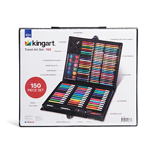 KINGART Arts & Crafts Deluxe Art Set, Portable Case, 150 Unique Pieces - WoodArtSupply