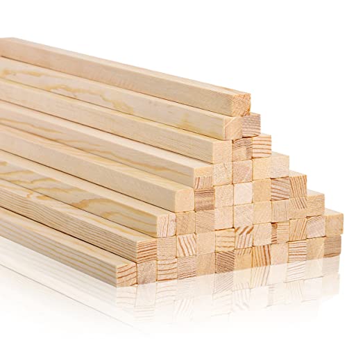 Elsjoy 50 Pack Square Wooden Dowel Rod, 1/2 x 12 Inch Unfinished Pine Wood Sticks, Natural Long Dowel Strips Wood Sticks for Woodcraft, Model, DIY Elsjoy