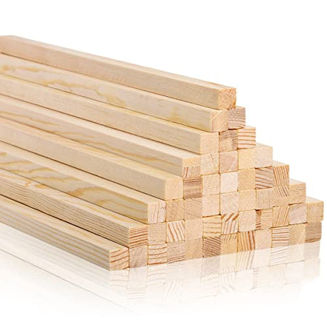 Elsjoy 50 Pack Square Wooden Dowel Rod, 1/2 x 12 Inch Unfinished Pine Wood Sticks, Natural Long Dowel Strips Wood Sticks for Woodcraft, Model, DIY Elsjoy