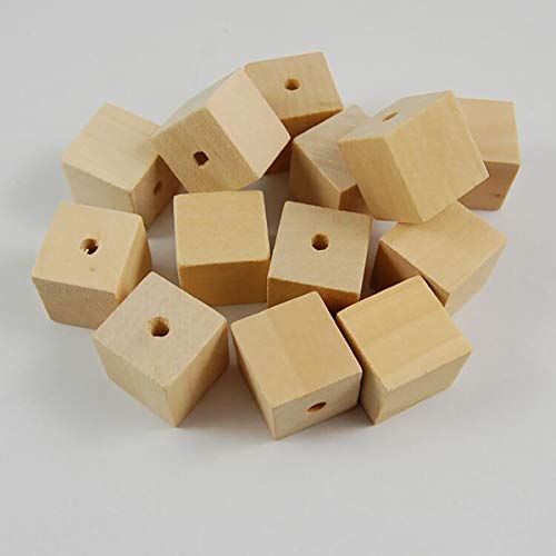 100PCS Unfinished Square Wood Beads with Holes Natural Blank Wood Cubes for DIY Craft (12mm-0.47inch)