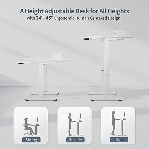 BANTI L-Shaped Electric Standing Desk, 48 Inch Adjustable Height Stand Up Desk with Monitor Stand, Sit Stand Home Office Desk with White Top