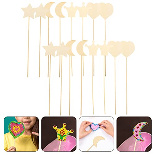 Toyvian Craft Supplies 12PCS Princess Fairy Wands Kit, Wooden Fairy Wands, Unfinished Wooden DIY Fairy Sticks Crafts Adorable Moon Wand for Girls