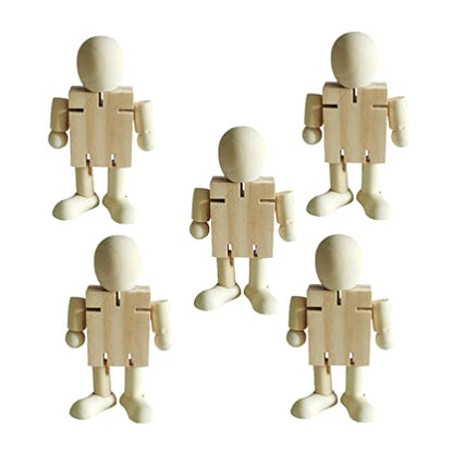 Toyvian 5pcs White Embryo Robot Wood Robot Figure Natural Ornaments Peg Doll Shapes Unfinished Wood Figurines Unfinished Wood Robots Blank Peg People