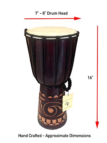 Djembe Drum African Bongo Drum Hand Drum LARGE SIZE 16" High - Jive® Brand - PROFESSIONAL SOUND/QUALITY - Carved - WoodArtSupply