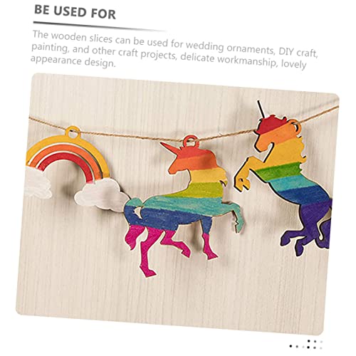 Parliky 1 Set Unicorn Chips Unfinished Wood Slices Rustic Wooden Embellishments Wooden Rainbow to Wood Shapes Craft Wood Trim Unicorn Wood Cutout for Parliky