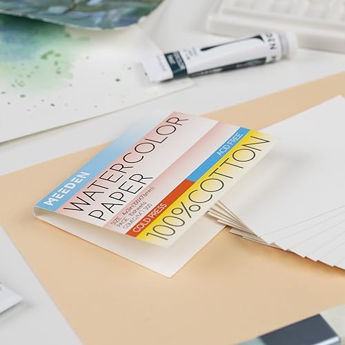 MEEDEN 4" x 3" Blank Watercolor Paper Cards, 5 Pcs Cold Press Watercolor Paper Bulk, 100% Cotton Watercolor Paper Postcards for Adults & Students MEEDEN