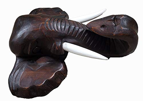 Hand Carved Mahogany Wood Elephant Head African Asian Wall Sculpture Supwao
