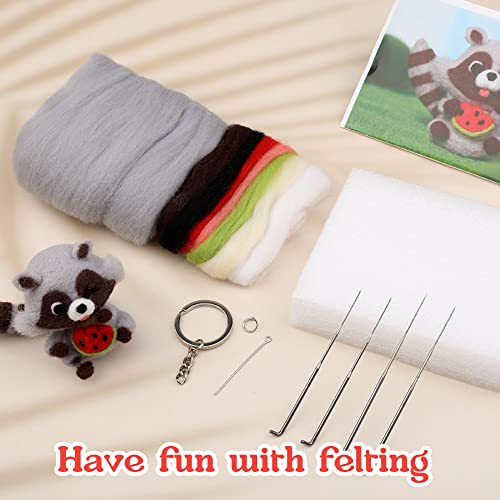 JUPEAN Needle Felting Kit Needle Felting Supplies Needle Felting Starter Kit Raccoon Animal Doll with Wool Roving, Felting Needles, Foam Mat and Wool JUPEAN