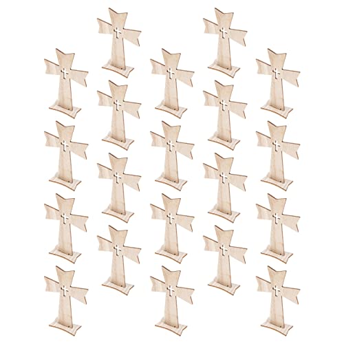 Amosfun Home Decor Wood Cross 20pcs Desktop Cross Decors Unique Cross Decor Table Desktop Cross with Base Wooden Crosses Outdoor Decor - WoodArtSupply