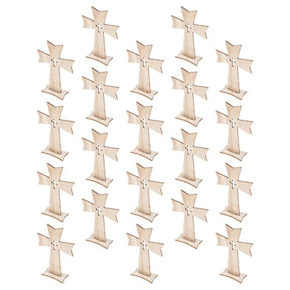 Amosfun Home Decor Wood Cross 20pcs Desktop Cross Decors Unique Cross Decor Table Desktop Cross with Base Wooden Crosses Outdoor Decor - WoodArtSupply