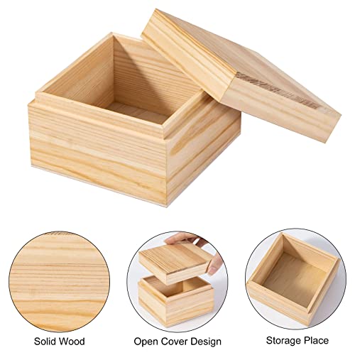 Useekoo Unfinished Wooden Box with Lid, 2 Pcs 3.9''x3.86''x2.6'' Small Keepsake Box, Rustic Wood Boxes for Crafts Art Hobbies and Home Decorations