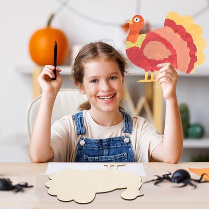 6 Pcs Large Wood Turkey Cutouts Unfinished Wooden Thanksgiving Cutouts Blank Wood Turkey Shape Signs Slices Wood Fall Cutouts to Paint for DIY Crafts