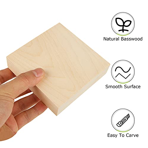 12PCS Unfinished MDF Wood Blocks for Crafts 4x4 inches, 1 Inch Thick Squares Basswood Carving Blocks, Wooden Cubes Whittling Soft Wood Carving Block EATHEATY