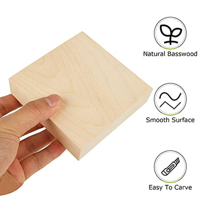 12PCS Unfinished MDF Wood Blocks for Crafts 4x4 inches, 1 Inch Thick Squares Basswood Carving Blocks, Wooden Cubes Whittling Soft Wood Carving Block - WoodArtSupply