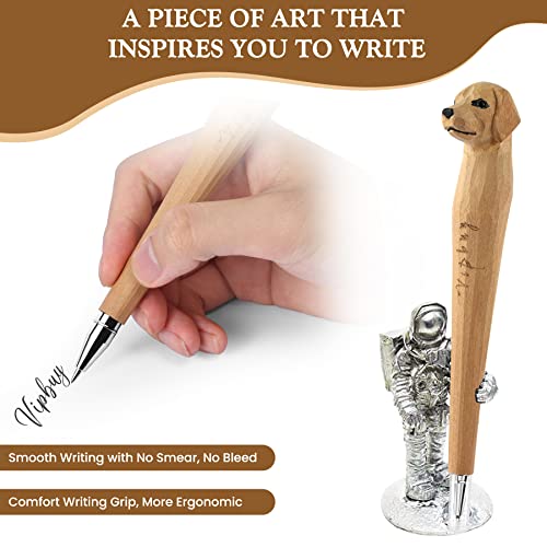 VIPbuy 2 Count 100% Handmade Wood Carved Gel Ink Pens -Novelty Refillable Writing Pens Office School Supplies Birthday Christmas Gift, Labrador VIPbuy