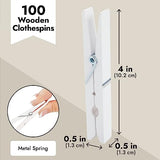 Juvale 100 Pack Wooden Clothespins for Hanging Laundry, Crafts, Photos (White, 4 in) Juvale