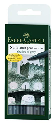 Faber-Castell Pitt Artist Brush Pen Wallet - Shades of Grey (6 Colours) - WoodArtSupply