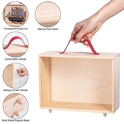 Wooden Display Case for Collectibles, Useekoo Wood Gift Box Storage Container with Handle and Slide Acrylic Lid, Shadow Box Unfinished Rustic Desktop Useekoo