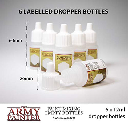 The Army Painter Paint Mixing Empty Dropper Bottles-12 ml, Pack of 6 Bottles with Dropper-Plastic Dropper Bottles for Acrylic Paint-Empty Plastic - WoodArtSupply