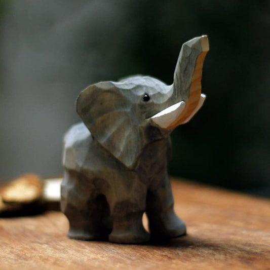 Hand Carved Elephant Ornament Hand-Painted Wooden Elephant Hand Carved Wooden Elephant Figurines Statue Gifts for Men Women Kids - WoodArtSupply