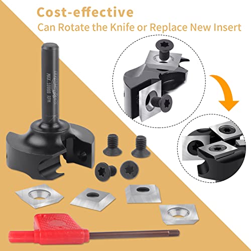 BINSTAK CNC Spoilboard Surfacing Router Bit 1/4" Shank, Slab Flattening Router Bit with 1-3/8" Cutting Diameter, 2+2 Flutes Insert Carbide Wood - WoodArtSupply