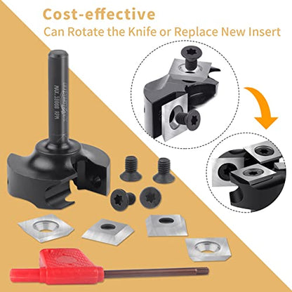 BINSTAK CNC Spoilboard Surfacing Router Bit 1/4" Shank, Slab Flattening Router Bit with 1-3/8" Cutting Diameter, 2+2 Flutes Insert Carbide Wood - WoodArtSupply