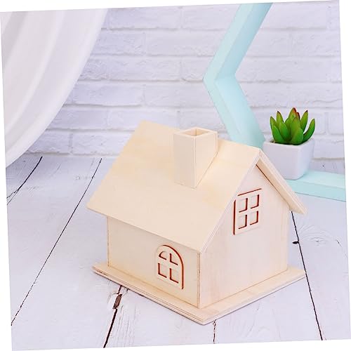 VILLCASE Box House Shaped Money Bank Wood House Organizer Unfinished Piggy Bank Cash Coin Can Kid Coin Bank DIY Wood Coin Bank Desktop Wood Holder VILLCASE