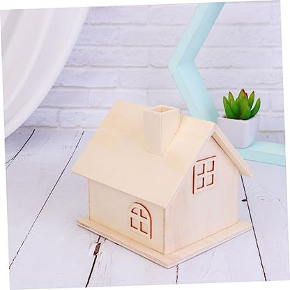 VILLCASE Box House Shaped Money Bank Wood House Organizer Unfinished Piggy Bank Cash Coin Can Kid Coin Bank DIY Wood Coin Bank Desktop Wood Holder