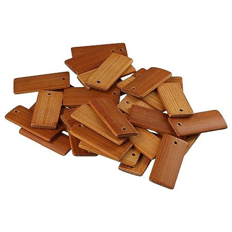 Uniquer 100Pcs Rectangle Wooden Bamboo Blank Tags for Keychain Rings Unfinished Wood Key Ring Tag for DIY Craft Decoration Uniquer