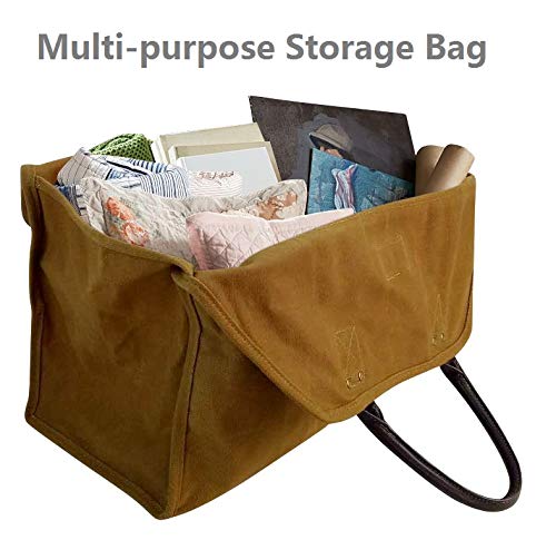 Heavy Duty Wax Canvas Log Carrier Tote,Large Fire Wood Bag,Durable Firewood Holder,Canvas Shopping Bags, Fireplace Wood Stove Accessories Storage Bag - WoodArtSupply