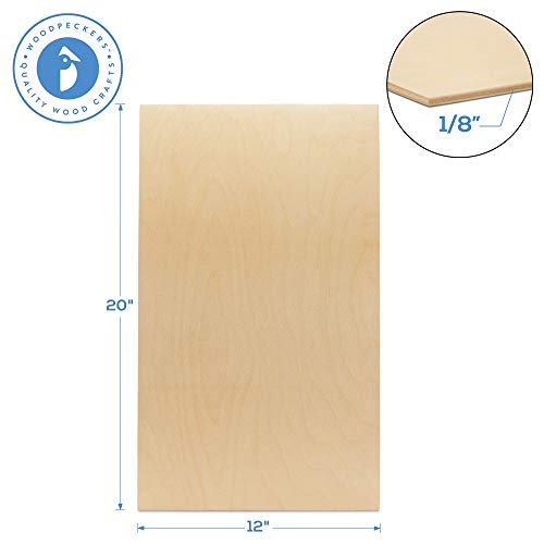 Baltic Birch Plywood, 3 mm 1/8 x 12 x 20 Inch Craft Wood, Pack of 20 B/BB Grade Baltic Birch Sheets, Perfect for Laser, CNC Cutting and Wood Burning,