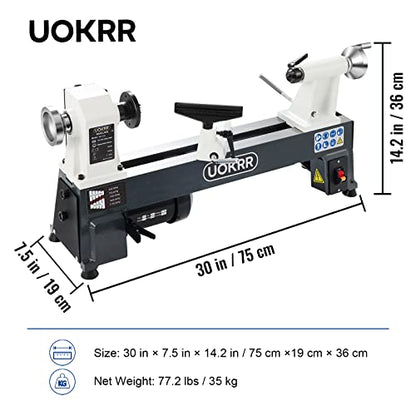 UOKRR Benchtop Wood Lathe 10" x 18" Wood Lathe Machine 5 Variable Speeds 500/750/1150/1800/3200RPM Mini Wood Turning Lathe for Woodworking 1/2HP - WoodArtSupply