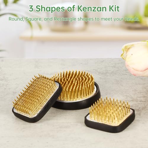 3PCS Japanese Ikebana Flower Frogs for Flower Arrangement, Kenzan Kit Includes 2.5’’ Round + 1.8” Square + 2.1” x 1.5” Rectangle, JP Flower CDOKY