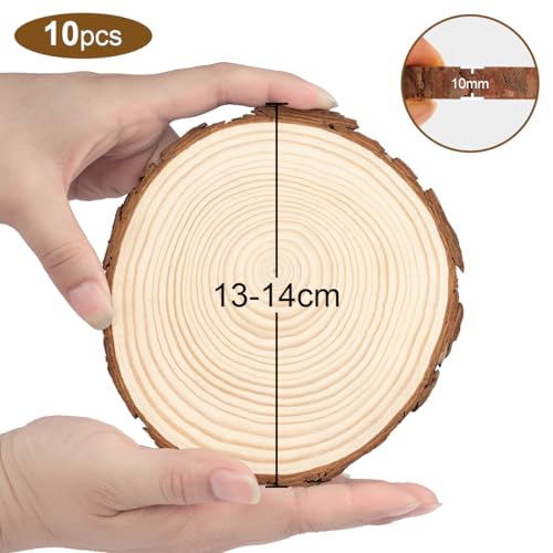 Philorn Natural Wood Slices for Centerpieces 10 Pcs 5.1-5.5 inch Unfinished Wood Rounds with Bark Wooden Circles for Crafts, Tree Slices for DIY Arts