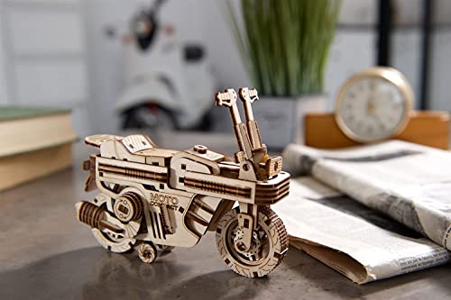 UGEARS Wood Motorcycle Model Kit - Moto Compact Folding Scooter 3D Puzzles for Adults - 3D Puzzle Model Kits for Adults (Rides 6 feet) - UGEARS