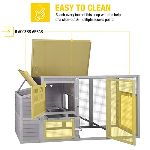 Aivituvin 78in Large Wooden Chicken Coop Outdoor Poultry Cage, Chicken House Hen Coop w/Ramps, Run, Nesting Box (Grey) - WoodArtSupply
